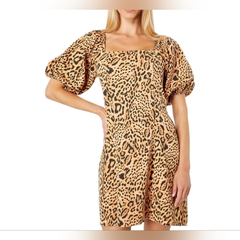 Billabong Women's Paradise Leopard Print Puff Sleeve Mini Dress Brown Size Med - Picture 3 of 16